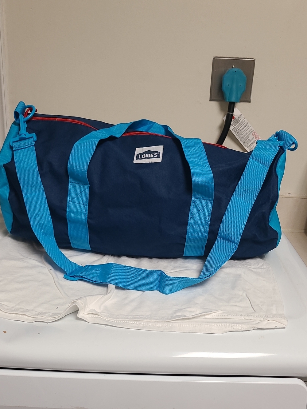Men's Navy Duffel Bag with Bright Blue Straps